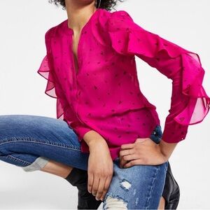 Bar III Fuchsia Ruffle Sleeve Blouse